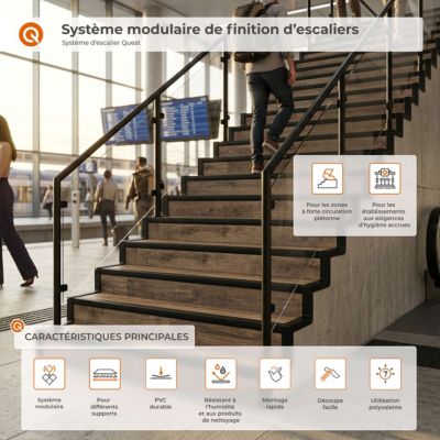 Kit de finition d'escalier PVC QUEST 40x40 mm - 5 éléments de 150 cm, escalier fermé des deux côtés, beige