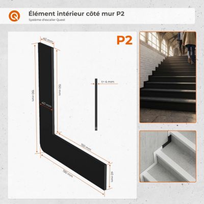 Kit de finition d'escalier PVC QUEST 40x40 mm - 5 éléments de 150 cm, escalier fermé des deux côtés, beige
