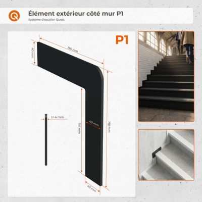 Kit de finition d'escalier PVC QUEST 40x40 mm - 5 éléments de 150 cm, escalier fermé des deux côtés, beige