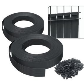 Kit de lamelles occultantes PVC brise vue 150m x 4.7cm avec 300 clips Noir VOUNOT