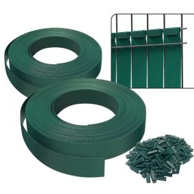 Kit de lamelles occultantes PVC brise vue 150m x 4.7cm avec 300 clips Vert VOUNOT