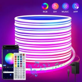 Kit de Néon flexible LED RGB 5m, DC 12V, APP/Télécommande, Plusieurs modes, IP65 étanche