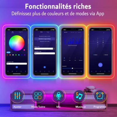 Kit de Néon flexible LED RGB 5m, DC 12V, APP/Télécommande, Plusieurs modes, IP65 étanche