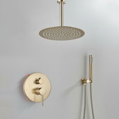 Kit de pomme de douche ronde au plafond effet pluie 25cm avec mitigeur mural et douchette