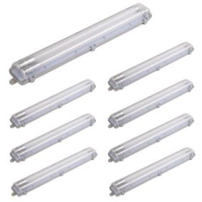 Kit de Réglette LED Double étanche + 2 Tubes Néons LED 60cm T8 18W (Pack de 8) - Blanc Neutre 4000K - 5500K - SILAMP