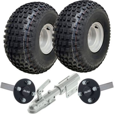 Kit de remorque pour quad 22x11.00-8 à pneus à crampons : roues, essieux, attelage pivotant, charge maximale 310 kg