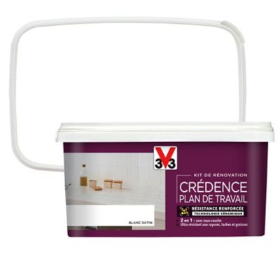 Kit de rénovation crédence plan de travail V33 blanc satin 1L