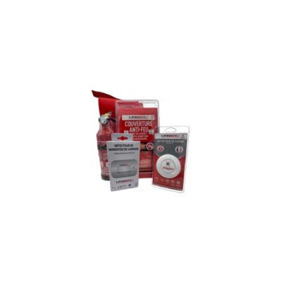 Kit de sécurité Lifebox (détecteur de fumée 10 ans, détecteur de Monoxyde de carbone 3 ans, extincteur 1 kilo Poudre ABC, couverture anti feu 1mx1m)