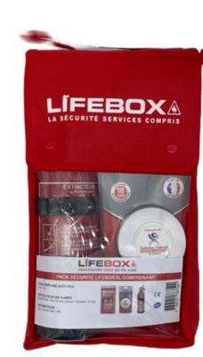 Kit de sécurité Lifebox (détecteur de fumée 10 ans, extincteur 1 kilo Poudre ABC, couverture anti feu 1mx1m)