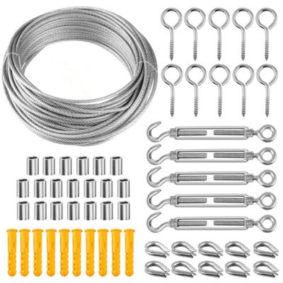 Kit de suspension pour guirlande lumineuse extérieure, câble en acier gainé de caoutchouc, kit de fixation, 50 mètres