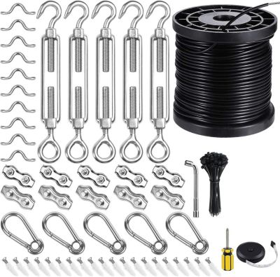 Kit de suspension pour guirlande lumineuse extérieure, kit de câblage, kit de fixation pour voile d'ombrage, noir, 2mm x 50mètres