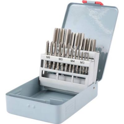 Kit de taraudage métrique HSS 21 pièces M3 - M12, coffret de rangement.