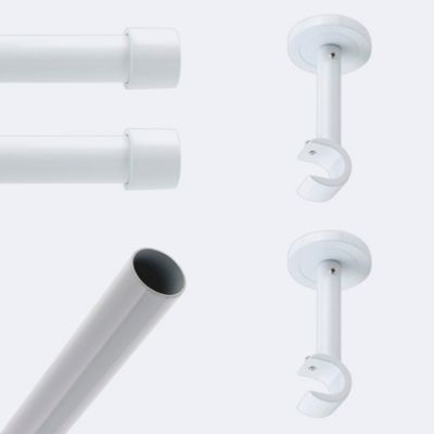 Kit de tringle à rideaux Blanc 200cm Diam.20mm Embout Capuchon - Fixation Mur - Boulet