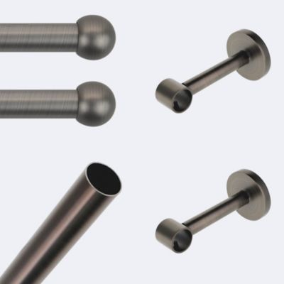 Kit de tringle à rideaux Carbone 200cm Diam.20mm Embout Boule - Fixation Mur - Boulet