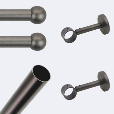 Kit de tringle à rideaux Carbone 200cm Diam.28mm Embout Boule - Fixation Mur - Boulet