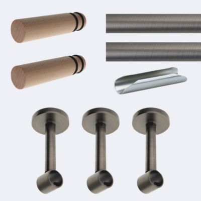 Kit de tringle à rideaux Carbone 300cm Diam.20mm Embout Cylindre Bois - Fixation Mur - Boulet