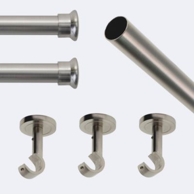 Kit de tringle à rideaux Nickel Mat 250cm Diam.20mm Embout Chapeau - Fixation Plafond - Boulet