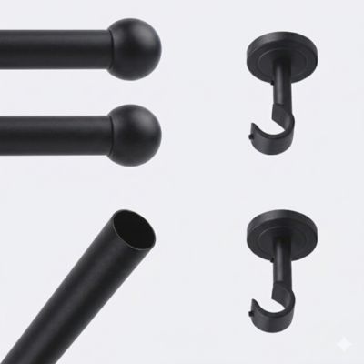 Kit de tringle à rideaux Noir Mat 200cm Diam.20mm Embout Boule - Fixation Plafond - Boulet