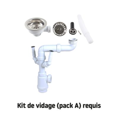 Kit de vidage A manuel évier avec panier acier inoxydable 1 bac