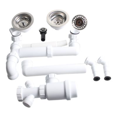 Kit de vidage B manuel évier avec panier acier inoxydable 1,5 ou 2 bacs