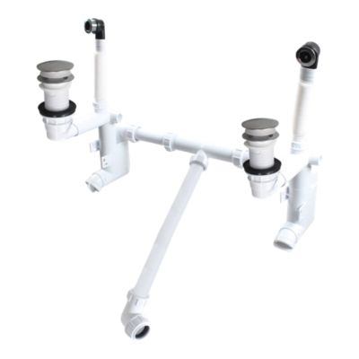 Kit de vidage réglable pour double vasque avec 2 siphons et bondes, blanc, GoodHome