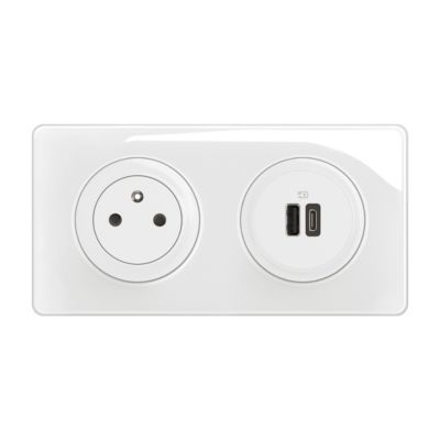 Kit double prises 2 pôles avec terre + 2 USB-A/C Legrand Céliane