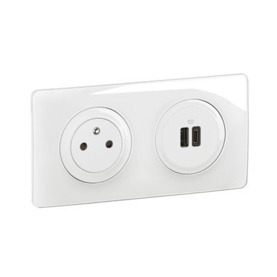 Kit double prises 2 pôles avec terre + 2 USB-A/C Legrand Céliane