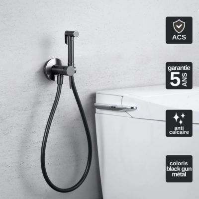 Kit Douchette anti-calcaire hygiénique encastrée WC ou Bidet Salle de Bain Black Gun Métal IMEX LINE RDD038/BGM