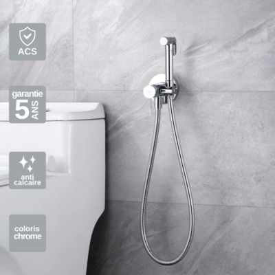 Kit Douchette anti-calcaire hygiénique encastrée WC ou Bidet Salle de Bain Chrome IMEX LINE RDD038