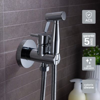 Kit Douchette anti-calcaire hygiénique encastrée WC ou Bidet Salle de Bain Chrome IMEX MUNICH RDM001