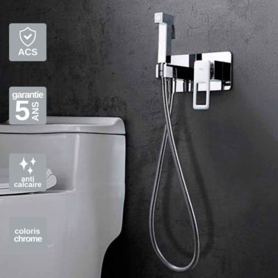 Kit Douchette anti-calcaire hygiénique encastrée WC ou Bidet Salle de Bain Chrome IMEX SUECIA BDC032-5