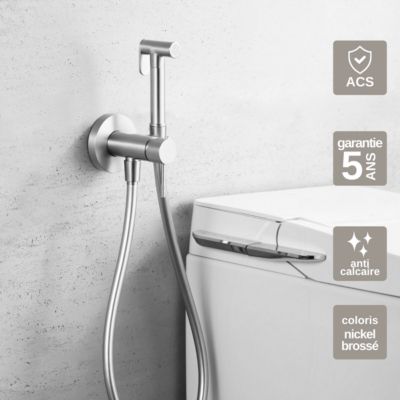 Kit Douchette anti-calcaire hygiénique encastrée WC ou Bidet Salle de Bain Nickel Brossé IMEX LINE RDD038/NQ