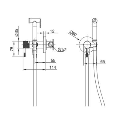 Kit Douchette anti-calcaire hygiénique encastrée WC ou Bidet Salle de Bain Nickel Brossé IMEX LINE RDD038/NQ