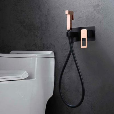 Kit Douchette anti-calcaire hygiénique encastrée WC ou Bidet Salle de Bain Noir et Or Rose IMEX SUECIA BDC032-5/NOR