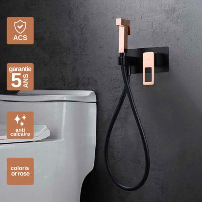 Kit Douchette anti-calcaire hygiénique encastrée WC ou Bidet Salle de Bain Noir et Or Rose IMEX SUECIA BDC032-5/NOR