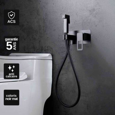 Kit Douchette anti-calcaire hygiénique encastrée WC ou Bidet Salle de Bain Noir Mat IMEX SUECIA BDC032-5/NG