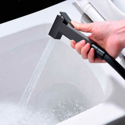 Kit Douchette anti-calcaire hygiénique encastrée WC ou Bidet Salle de Bain Noir Mat IMEX SUECIA BDC032-5/NG