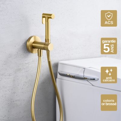 Kit Douchette anti-calcaire hygiénique encastrée WC ou Bidet Salle de Bain Or Brossé IMEX LINE RDD038/OC