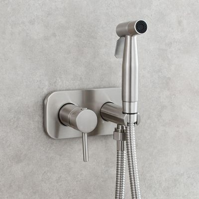 Kit Douchette WC,Toilette Bidet Spray, Bidet de Douche Kit en Laiton Kit Mitigeur Douchette a Main Mural  argent