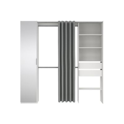 Kit dressing 1 colonne L. 200 x H. 200,4 x P. 52,1 cm, blanc, avec miroir et rideau, Tvilum