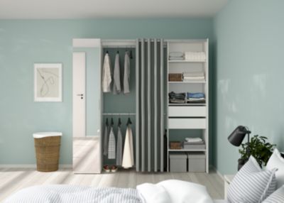 Kit dressing 1 colonne L. 200 x H. 200,4 x P. 52,1 cm, blanc, avec miroir et rideau, Tvilum