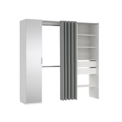 Kit dressing 1 colonne L. 200 x H. 200,4 x P. 52,1 cm, blanc, avec miroir et rideau, Tvilum