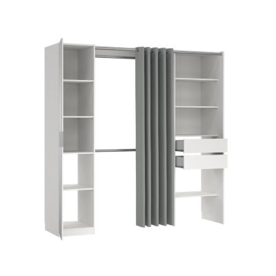 Kit dressing 1 colonne L. 200 x H. 200,4 x P. 52,1 cm, blanc, avec miroir et rideau, Tvilum