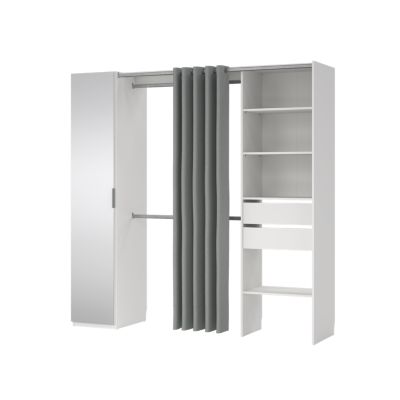 Kit dressing 1 colonne L. 200 x H. 200,4 x P. 52,1 cm, blanc, avec miroir et rideau, Tvilum