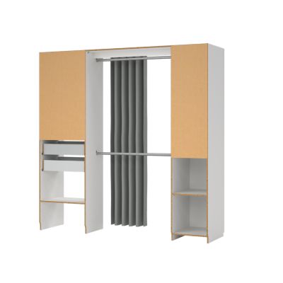 Kit dressing 1 colonne L. 200 x H. 200,4 x P. 52,1 cm, blanc, avec miroir et rideau, Tvilum