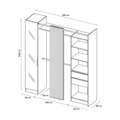 Kit dressing 1 colonne L. 200 x H. 220 x P. 50 cm, effet chêne, avec miroir, GoodHome Sindora