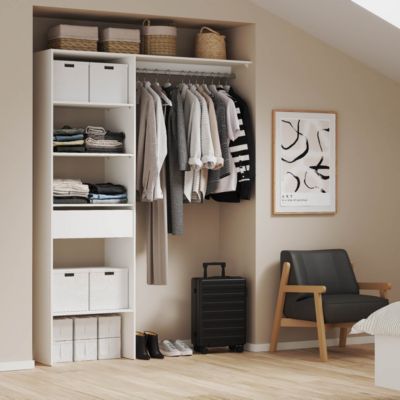Dressing Ouvert Habitdesign Ethna - 187 X 190 X 40 Cm, Blanc Et Chêne, Style Moderne, Nombreux Rangements - 12