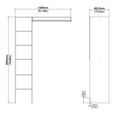 Kit dressing 1 colonne réversible L. 130 x H. 200 x P. 45 cm, blanc, GoodHome Matai