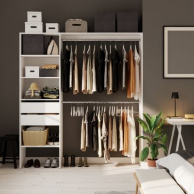 Kit dressing 1 colonne réversible L. 181,5 x H. 200 x P. 45 cm, blanc, avec 2 barres de penderie, GoodHome Zodiak