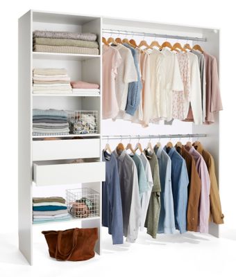 Kit dressing 1 colonne réversible L. 181,5 x H. 200 x P. 45 cm, blanc, avec 2 barres de penderie, GoodHome Zodiak